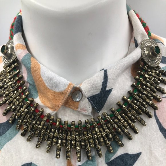 Red Handmade Metal Choker Necklace, Spikes Choker Antique Necklace, Kuchi Tribal - Picture 9 of 9